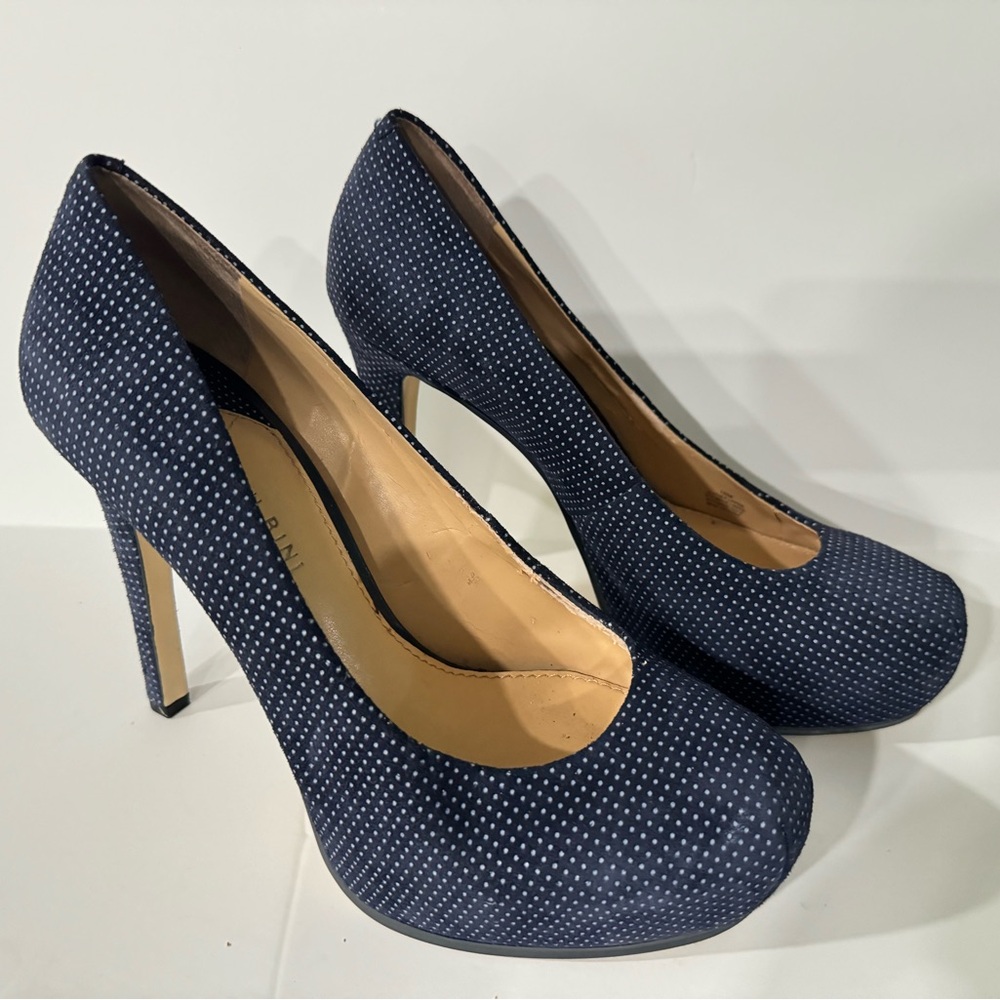 Navy Blue with light blue polka dots platform heels size 10.